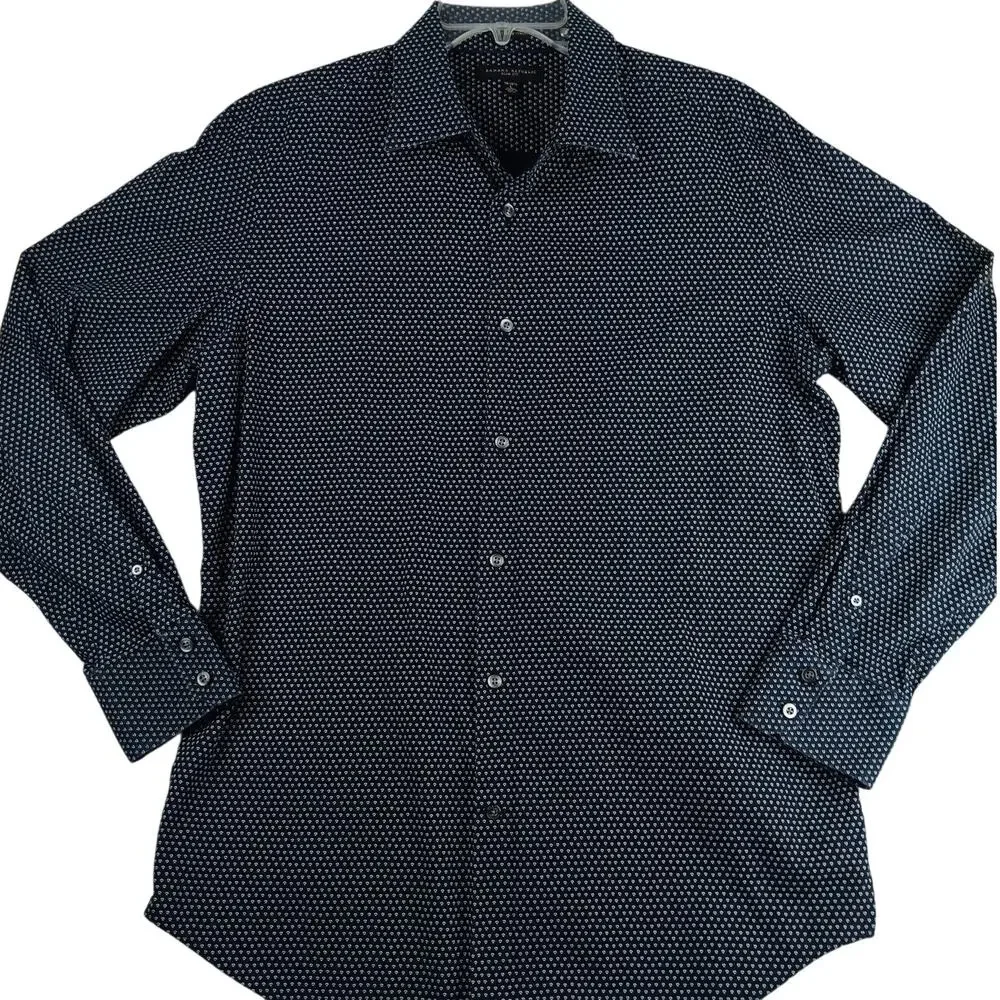 Banana Republic Slim‎ Fit Button Up Shirt Mens Large 16-16.5 Blue Navy Dot Party